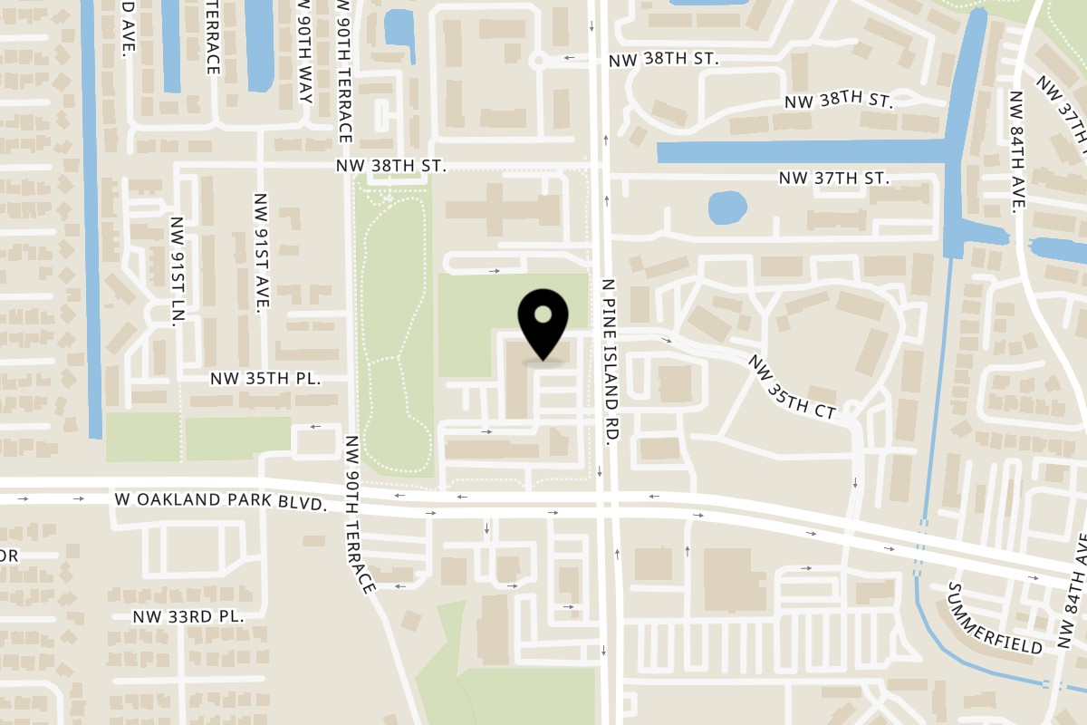 Map showing the location of H & R Grill on 3535 N Pine Island Rd in Sunrise